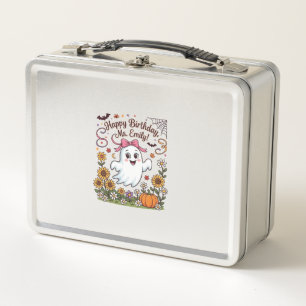Happy Birthday Ms Emily Halloween Ghost Pumpkin Su Metal Lunch Box