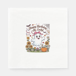 Happy Birthday Ms Emily Halloween Ghost Pumpkin Su Napkin