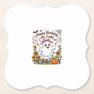 Happy Birthday Ms Emily Halloween Ghost Pumpkin Su Paper Coaster
