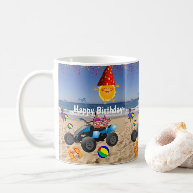 Happy Birthday Mug African Boy Beach Sand (With Donut)