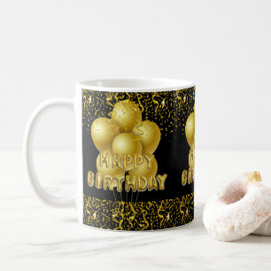 Happy Birthday Mug Black Gold Confetti
