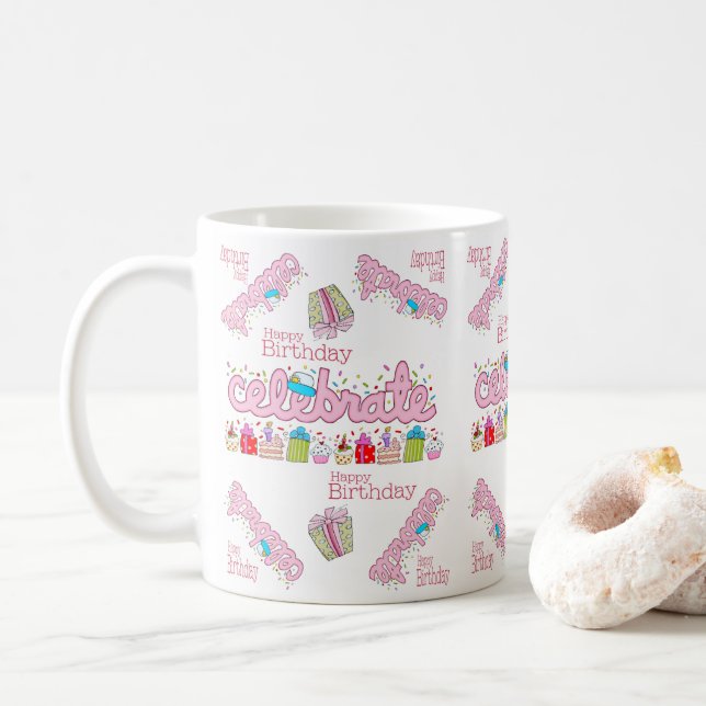 Happy Birthday Mug Celebrate Pink (With Donut)