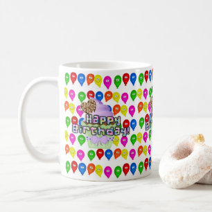 Happy Birthday Mug Colourful Balloons Cupcake