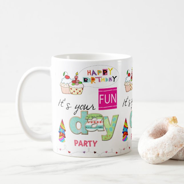 Happy Birthday Mug FUN Cupcake (With Donut)