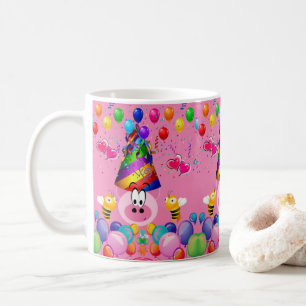 Happy Birthday Mug Pink Pig Bumblebee