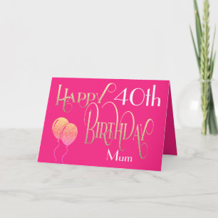 Happy Birthday Mum Any Age and Name Hot Pink Gold Card