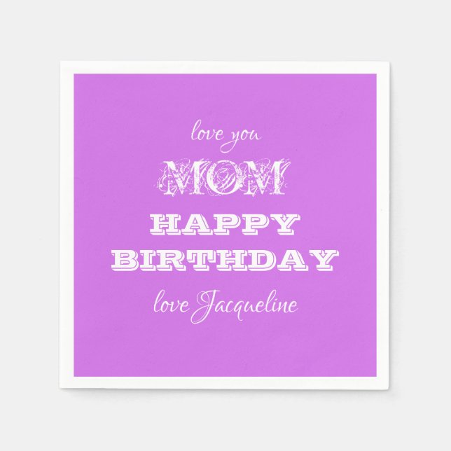 Happy Birthday Mum Chic Script Name Elegant Paper  Napkin (Front)