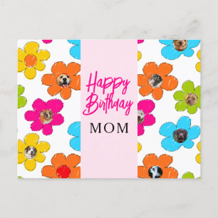 Happy Birthday Mum Cute Flower Dog Photo Collage  Postcard