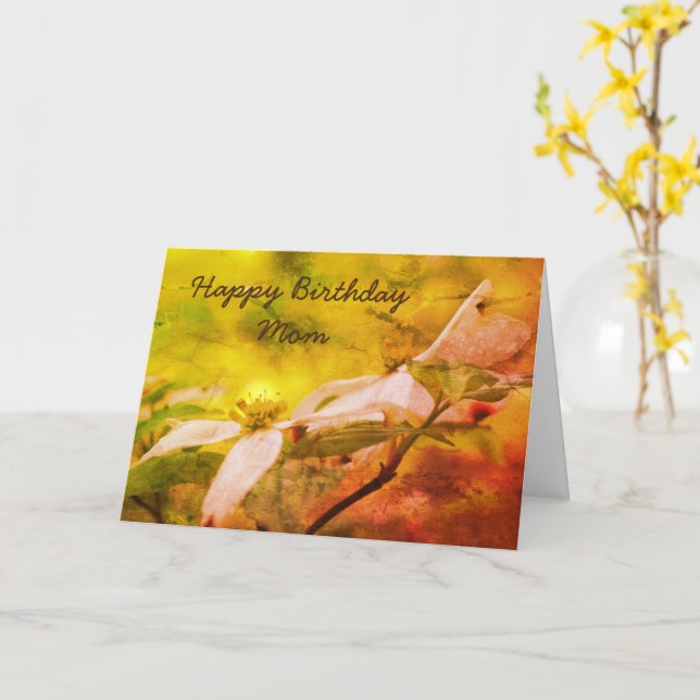 Happy Birthday Mum Dogwood Flower Art Card (Yellow Flower)