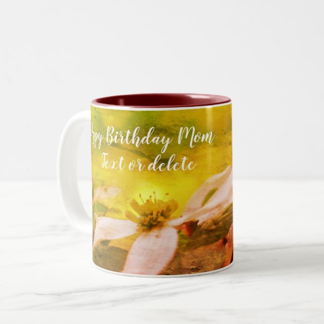 Happy Birthday Mum Dogwood Flower Personalised Two-Tone Coffee Mug (Front Left)