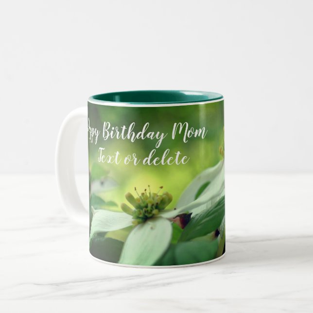 Happy Birthday Mum Dogwood Personalised Two-Tone Coffee Mug (Front Left)
