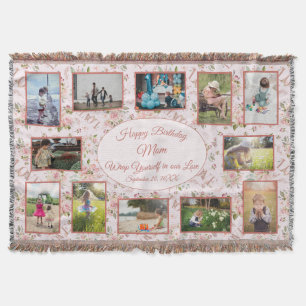 Happy Birthday Mum Family Photo Collage Throw Blanket