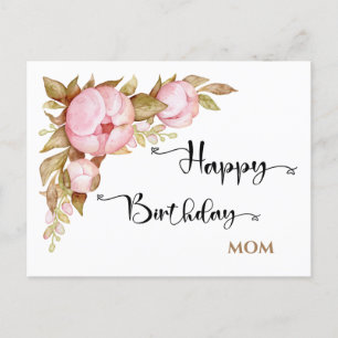 Happy Birthday Mum Floral Watercolor Postcard