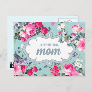 Happy Birthday, Mum. Flowers & Butterfly Postcard