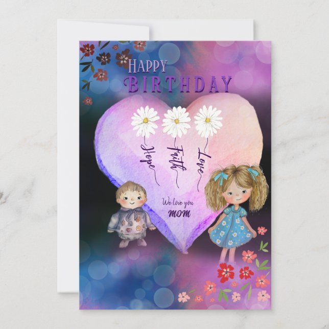 Happy Birthday Mum from Kids Card in purple (Front)