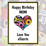 Happy Birthday Mum Fun Custom Liquorice Allsorts  Card<br><div class="desc">Get ready for a blast of birthday joy with our 🎨 fun, colourful, and customisable Happy Birthday Mum Card featuring a heart shape filled with Liquorice Allsorts Candy and the caption 'Love You Allsorts'! 🥳 Switch 'Mum' to Mum, Mam, Mama, Mother, Step-Mum, or your unique term, and let the personalisation...</div>