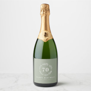 Happy Birthday Mum Grandma Sage Green Foliage Sparkling Wine Label