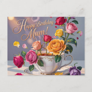 Happy Birthday Mum Greeting with Roses Postcard