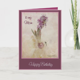 happy birthday mum hyacinth and dragon fly card