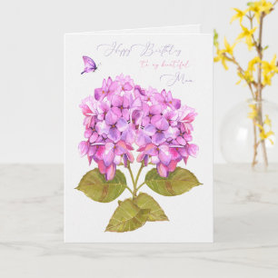 Happy Birthday Mum Hydrangeas and Butterfly Card