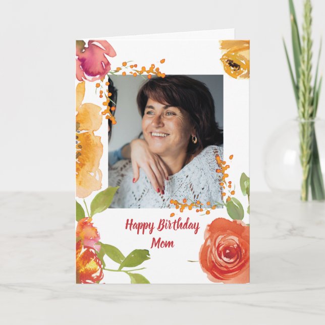 Happy Birthday Mum Lovely Watercolor Flowers Card (Front)