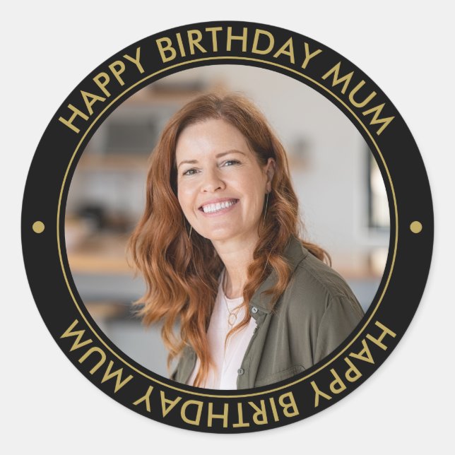 Happy Birthday Mum Modern Elegant Photo Classic Round Sticker (Front)