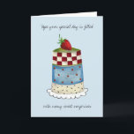 Happy Birthday Mum or Any Age or Name Greeting Card<br><div class="desc">A simple birthday greeting wishing a day filled with sweet surprises for mum, grandmom, Aunt Bessie or friend or family celebrating a birthday. The front card image of a multi-layer cake topped with a strawberry adds a little sweetness. Is that special someone having a milestone birthday? Go inside and add...</div>
