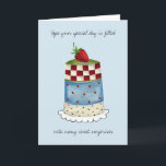 Happy Birthday Mum or Any Age or Name Greeting Card<br><div class="desc">A simple birthday greeting wishing a day filled with sweet surprises for mum, grandmom, Aunt Bessie or friend or family celebrating a birthday. The front card image of a multi-layer cake topped with a strawberry adds a little sweetness. Is that special someone having a milestone birthday? Go inside and add...</div>