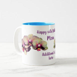 Happy Birthday Mum Orchid Flower Personalised Two-Tone Coffee Mug