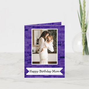 Happy Birthday Mum Photo Purple And White Card