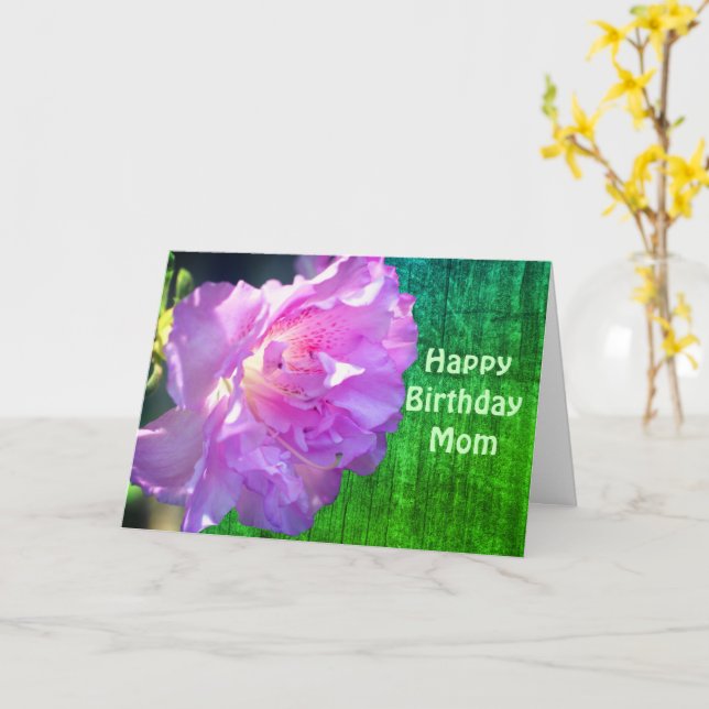 Happy Birthday Mum Pink Azalea Flower Card (Yellow Flower)
