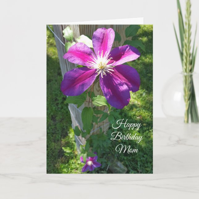 Happy Birthday Mum Pretty Purple Flower Clematis Card (Front)