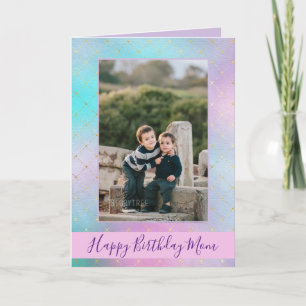 Happy birthday mum purple and blue ombre photo card
