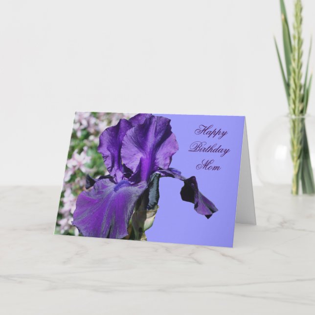 Happy Birthday Mum Purple Iris Flower Photo Card (Front)