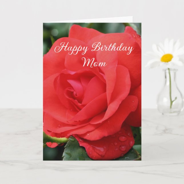 Happy Birthday Mum Red Rose Flower  Card (Small Plant)