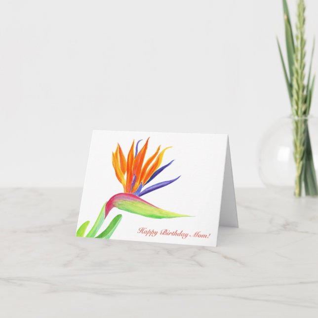 Happy Birthday Mum Watercolor Bird Of Paradise Card (Front)
