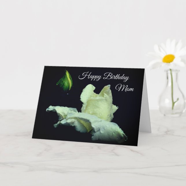 Happy Birthday Mum White Rosebud Flower  Card (Small Plant)