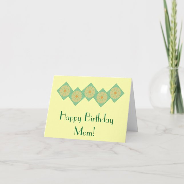 Happy Birthday Mum! Yellow & Green Flower Notecard (Front)