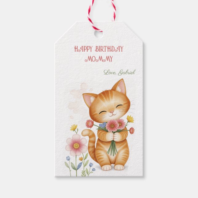 Happy Birthday Mummy kitten  Gift Tags (Front)