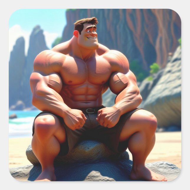 Happy Birthday Muscleman Square Sticker (Front)