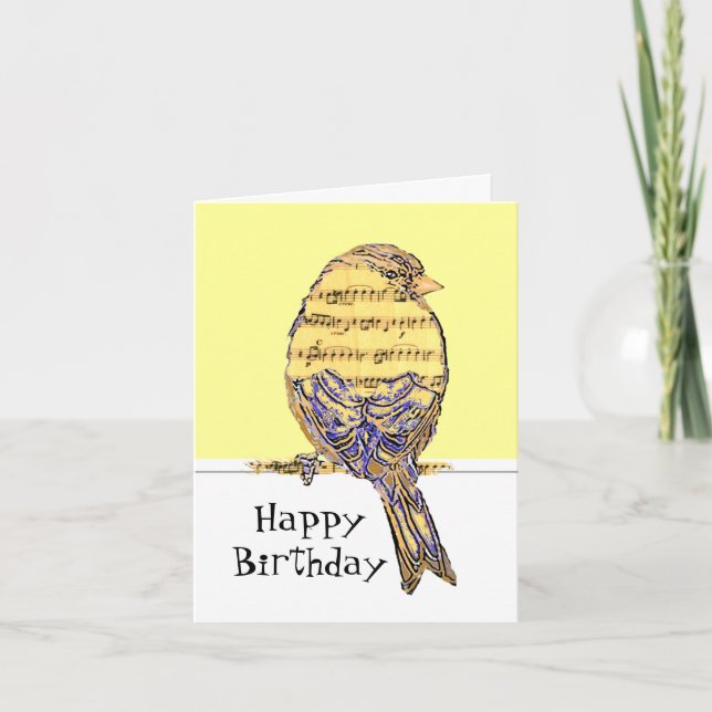 Happy Birthday Musician Fun Music Note Bird Card (Front)