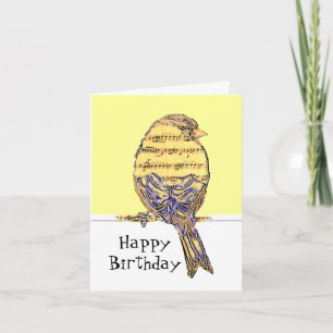 Happy Birthday Musician Fun Music Note Bird Card