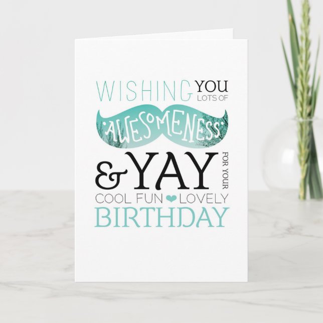 Happy birthday mustache fun typography card (Front)