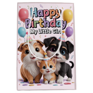 Happy Birthday My Little Girl: Cute Pet Design Medium Gift Bag
