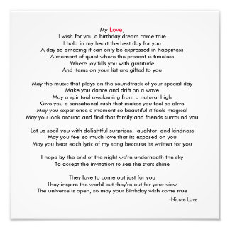 Happy Birthday My Love Poem Picture Photo Print