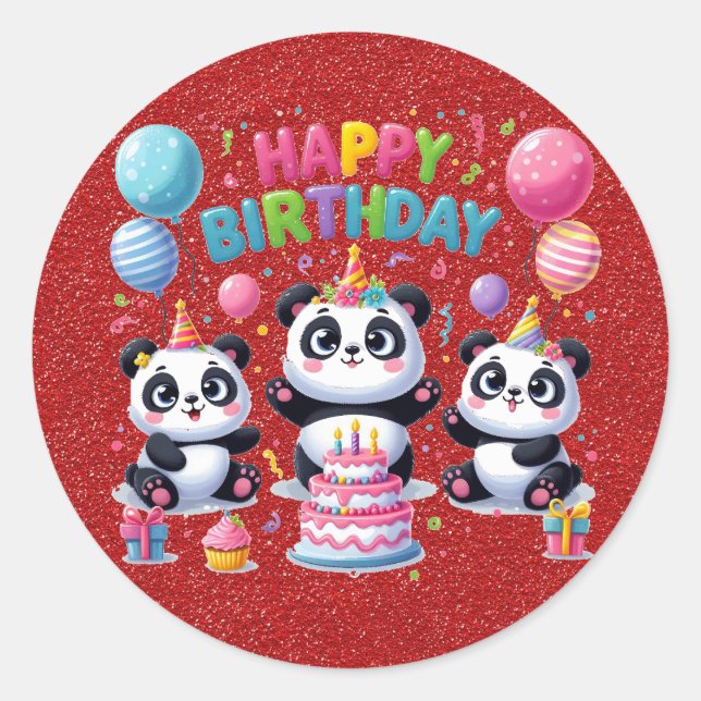 Happy Birthday, My Three Pandas, Classic Round Sticker (Front)