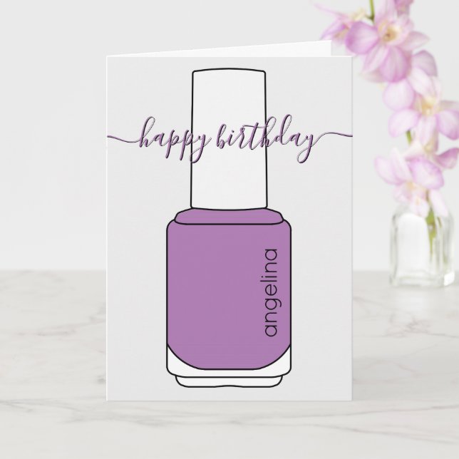 Happy Birthday Nail polish art purple Card (Orchid)