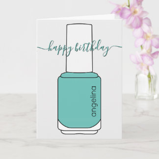 Happy Birthday Nail polish art teal Card