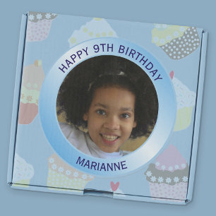 Happy Birthday Name, Age And Photo Blue Classic Round Sticker