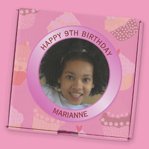 Happy Birthday Name, Age And Photo Pink Classic Round Sticker
